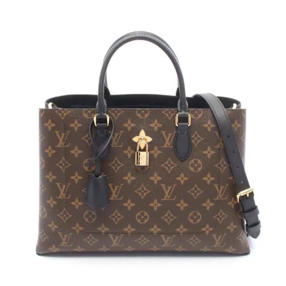 Louis Vuitton Flower Tote Monogram Noir Black Handbag Canvas Leather Brown Black